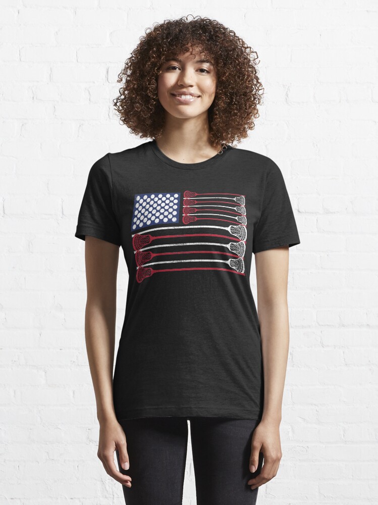 Alternate view of Vintage Flag > US Flag Made of Lacrosse Balls + Bats > Laxing Essential T-Shirt
