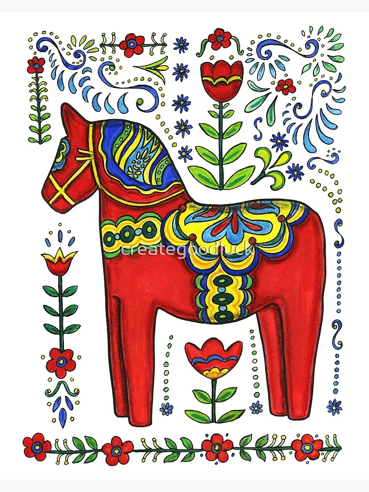 Dalahästar - Acrylic Serving Tray, The Dala horse is a Swedish symbol of good store luck, strength and courage