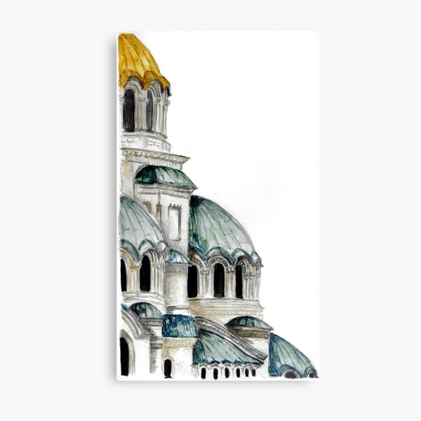 St. Alexander Nevsky Cathedral Sofia, Bulgaria, Watercolor Metal Print