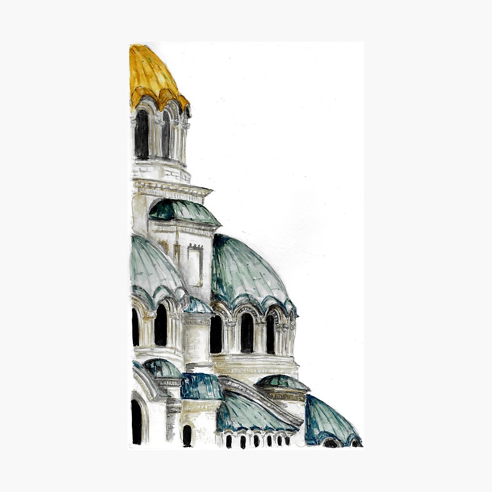 Framed Original Ink selling drawing, Sofia Travel Gift, Alexander Nevski Cathedral, Bulgaria Skyline wall art,