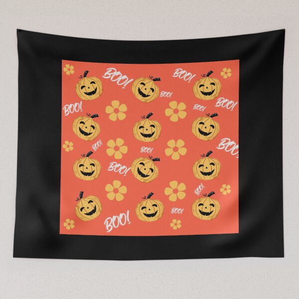 Aperçu de l'œuvre Motif Orange Halloween Boo Citrouille Et Fleur créée et vendue par ArtOrg.