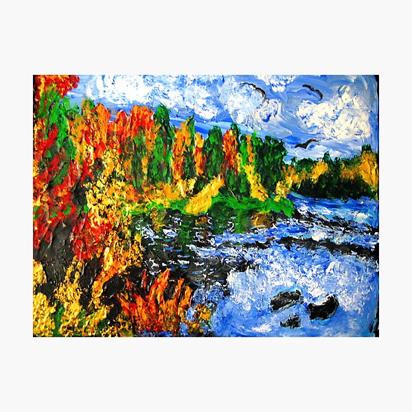 "Fiery Glow Around The Lake", Finger Painting Photographic Print