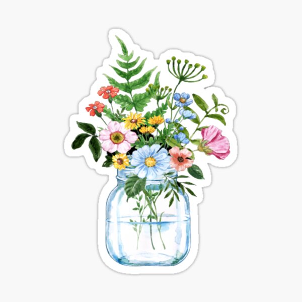 Mason Jar with Flowers Sticker