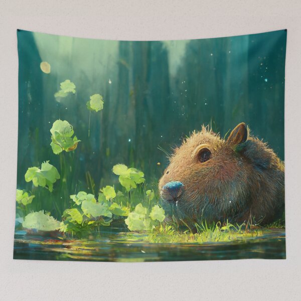 Aperçu de l'œuvre Capybara buvant de l'eau au bord du lac créée et vendue par Pet Shelter.