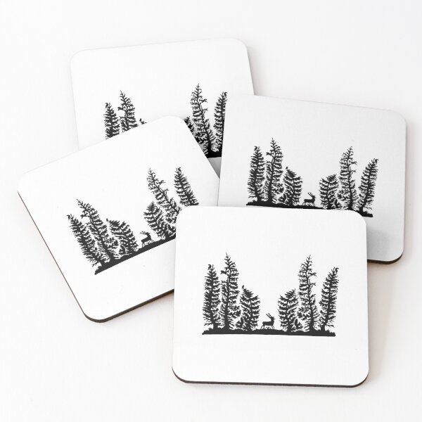 Artikelvorschau,  Märchenhaftes Germany Hirsch Wald Vögel Scherenschnitt Silhouette schwarz entworfen und verkauft von G-M-Designs.
