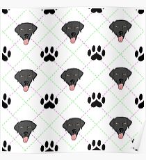 Black Lab Paw Print Plaid Poster