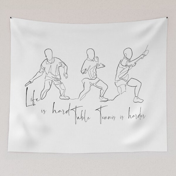 Item preview, One continuous line art table tennis with quote: "life is hard, table tennis is harder" designed and sold by scribblelife.