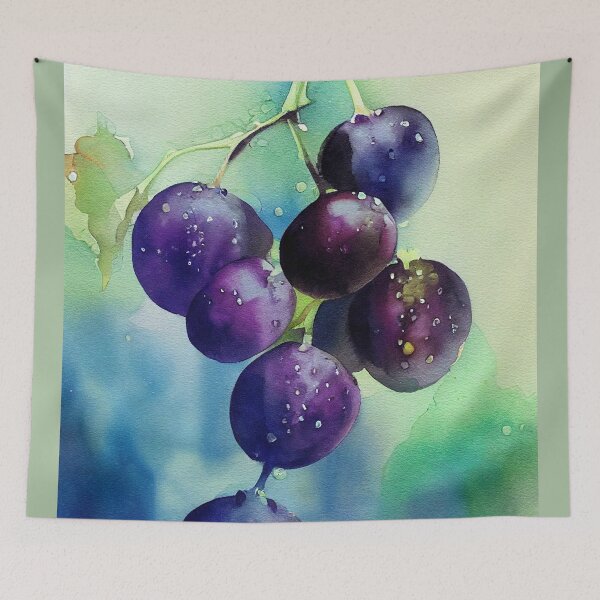 Item preview, Uvas moradas, fondo azul verde designed and sold by recollectionsv.