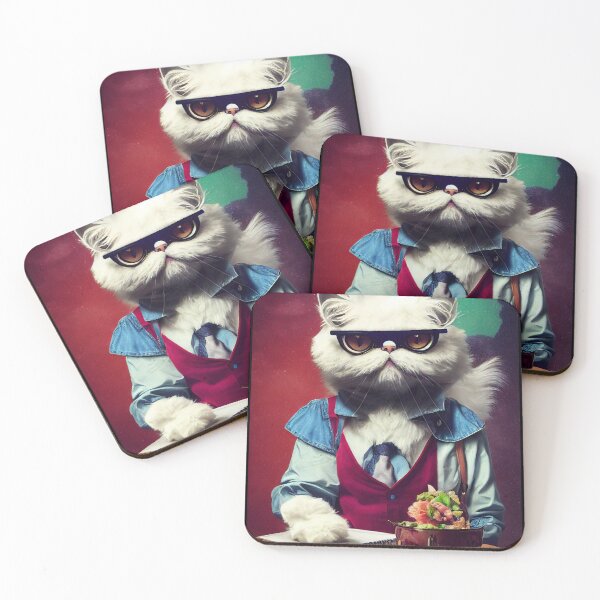 Item preview, anthropomorphic persian cat portrait - persian cat in a bistro designed and sold by Catator.