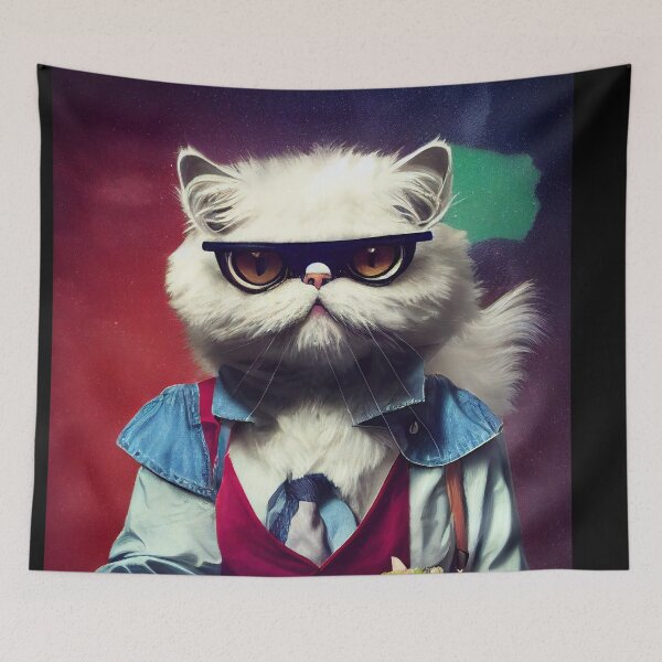 Item preview, anthropomorphic persian cat portrait - persian cat in a bistro designed and sold by Catator.