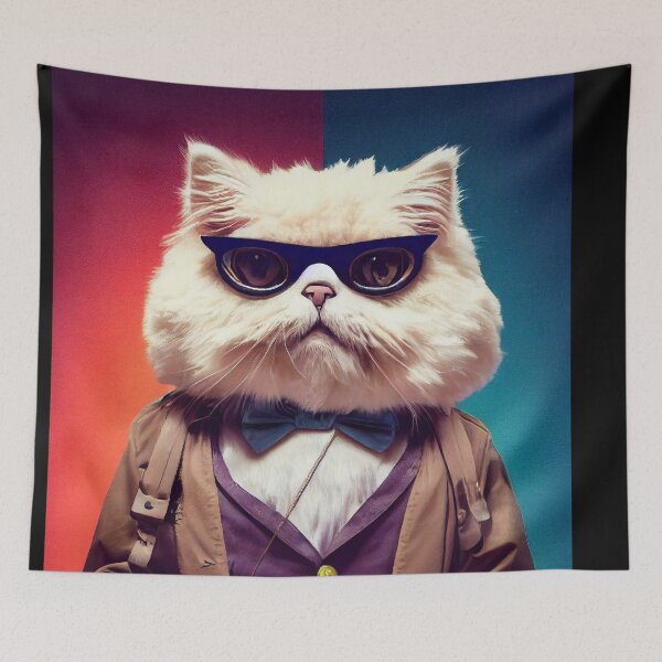 Item preview, anthropomorphic persian cat portrait - persian cat in a bistro 2 designed and sold by Catator.