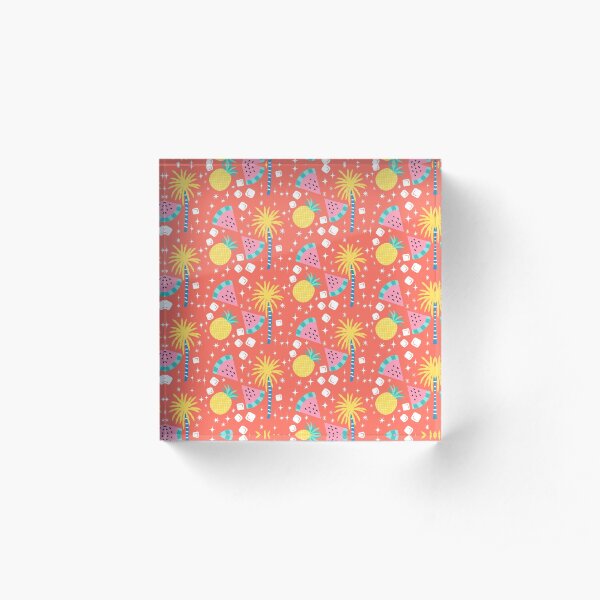 Watermelon and Pineapple Sparkles Pattern Acrylic Block