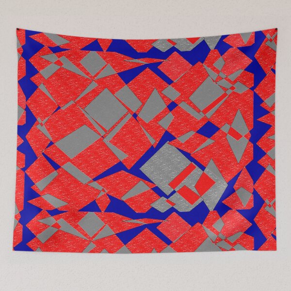 Item preview, blue red and grey abstract collage of shapes with watercolors designed and sold by BigRonny.