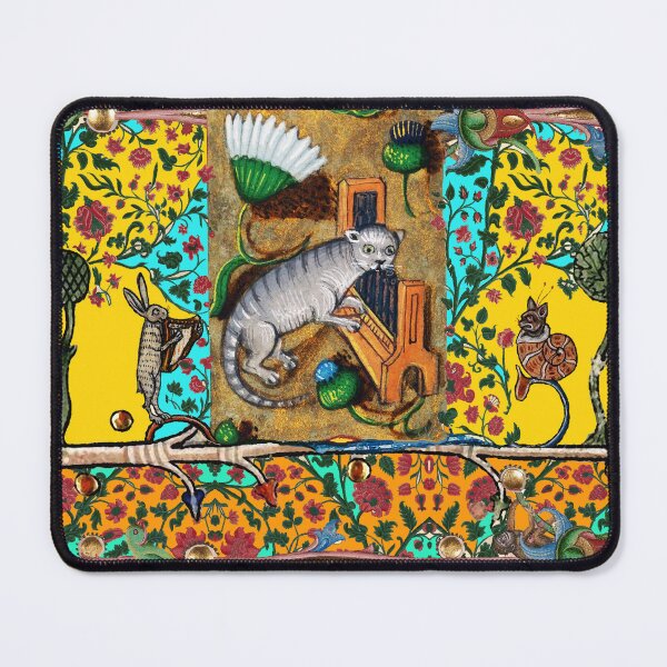 Item preview, WEIRD MEDIEVAL BESTIARY MAKING MUSIC,Cat Playing Organ,Harpist Rabbit,Snail Cat in Yellow designed and sold by BulganLumini.