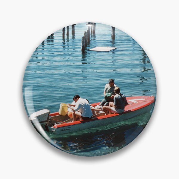 Item preview, 1950s - Three men on a motorboat at a lake with clear blue water designed and sold by thatwaslife.