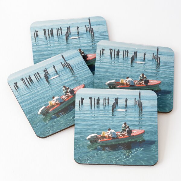 Item preview, 1950s - Three men on a motorboat at a lake with clear blue water designed and sold by thatwaslife.