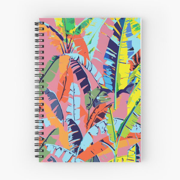 Item preview, Colorful tropical banana palm tree leaves retro screen print designed and sold by ParrotPartyArt.