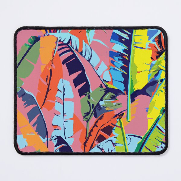 Item preview, Colorful tropical banana palm tree leaves retro screen print designed and sold by ParrotPartyArt.