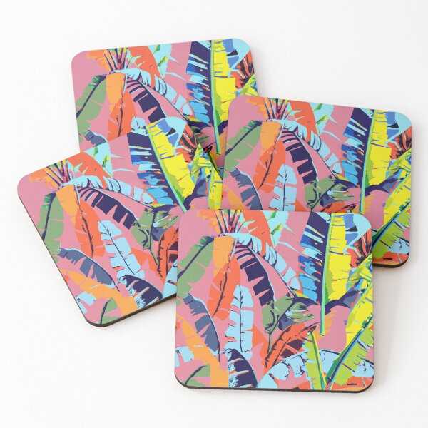 Item preview, Colorful tropical banana palm tree leaves retro screen print designed and sold by ParrotPartyArt.