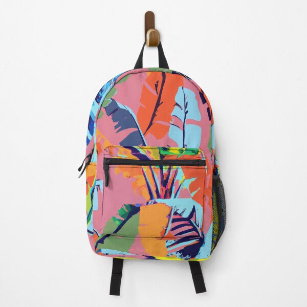 Item preview, Colorful tropical banana palm tree leaves retro screen print designed and sold by ParrotPartyArt.