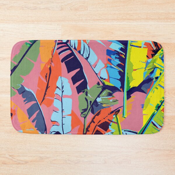 Item preview, Colorful tropical banana palm tree leaves retro screen print designed and sold by ParrotPartyArt.