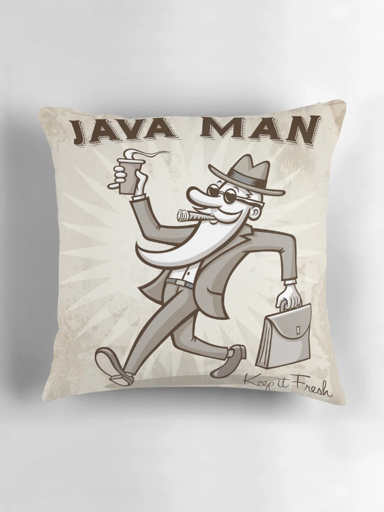 Thumbnail 3 of 4, Pillow, Retro Java Man designed and sold by RodSavely.