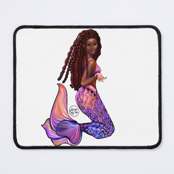 Item preview, mermaid with flowing red locs #2,   Afro hair and caramel brown skin. Black mermaid designed and sold by Artonmytee.