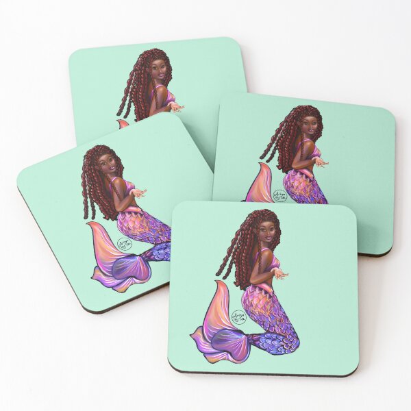 Item preview, mermaid with flowing red locs #2,   Afro hair and caramel brown skin. Black mermaid designed and sold by Artonmytee.