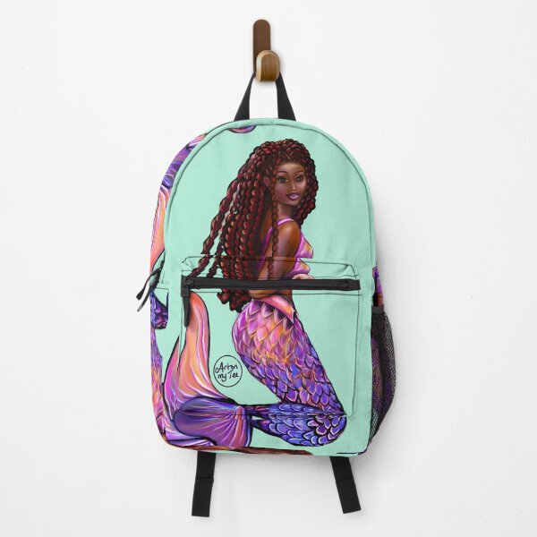 Item preview, mermaid with flowing red locs #2,   Afro hair and caramel brown skin. Black mermaid designed and sold by Artonmytee.