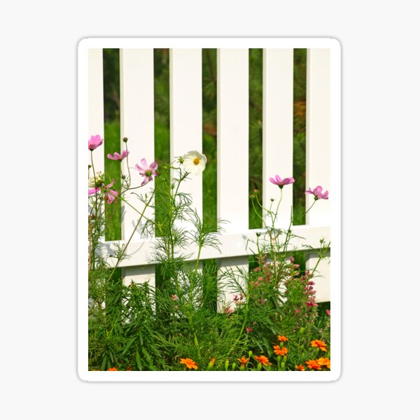 Item preview, White fence on green grass with flowers. designed and sold by IaroslavB.