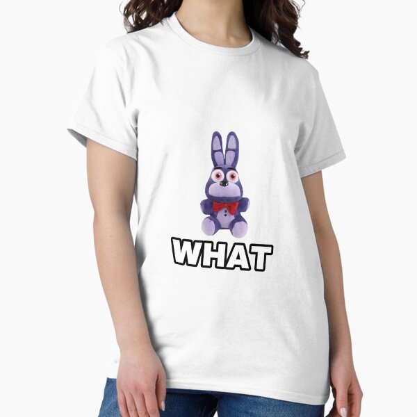 Aperçu de l'œuvre "QUOI" Ironique Drôle FNAF Bonnie Plush Meme T-shirt créée et vendue par sailorwiitch.