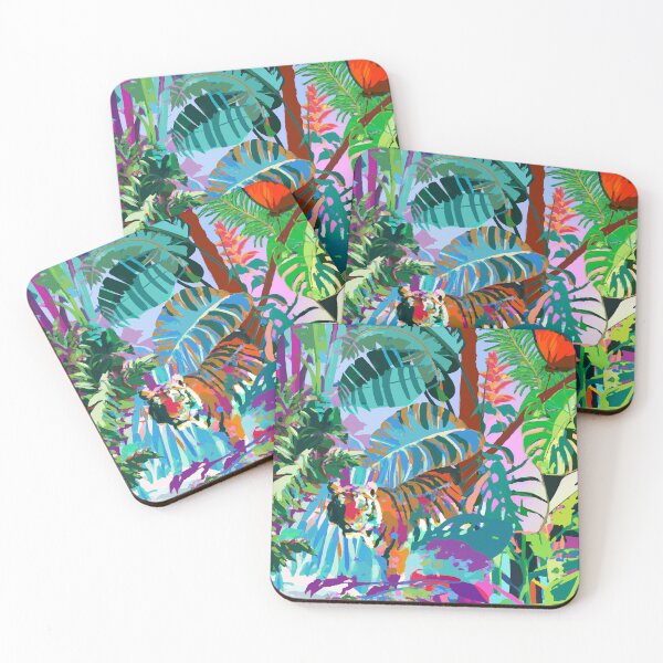 Item preview, Tiger in the jungle retro colorful screen print style design designed and sold by ParrotPartyArt.