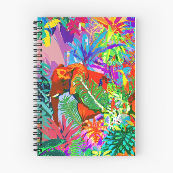 Item preview, colorful tropical jungle elephant retro modern screen print designed and sold by ParrotPartyArt.