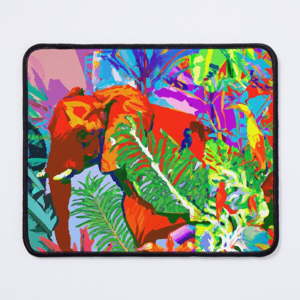 Item preview, colorful tropical jungle elephant retro modern screen print designed and sold by ParrotPartyArt.