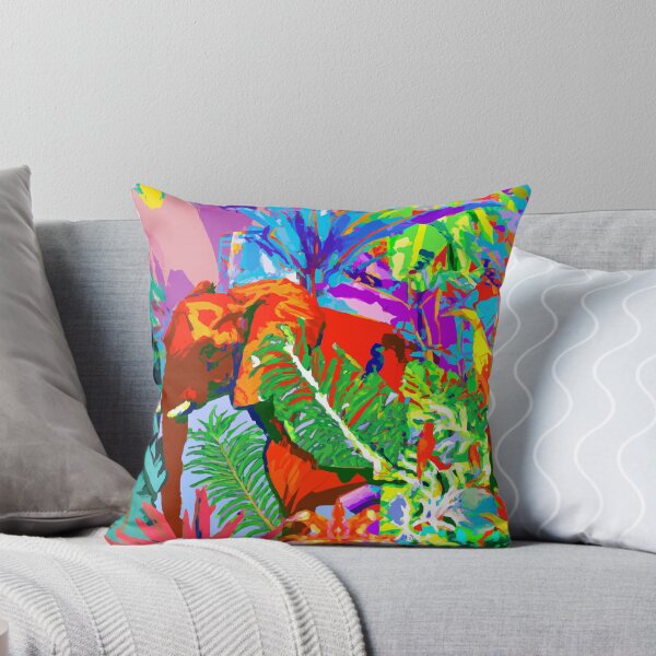 Item preview, colorful tropical jungle elephant retro modern screen print designed and sold by ParrotPartyArt.