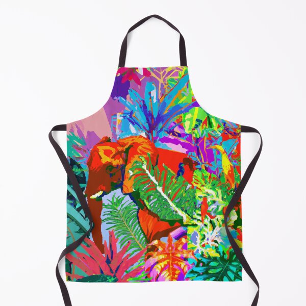 Item preview, colorful tropical jungle elephant retro modern screen print designed and sold by ParrotPartyArt.