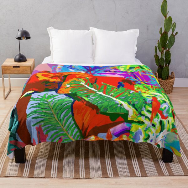 Item preview, colorful tropical jungle elephant retro modern screen print designed and sold by ParrotPartyArt.