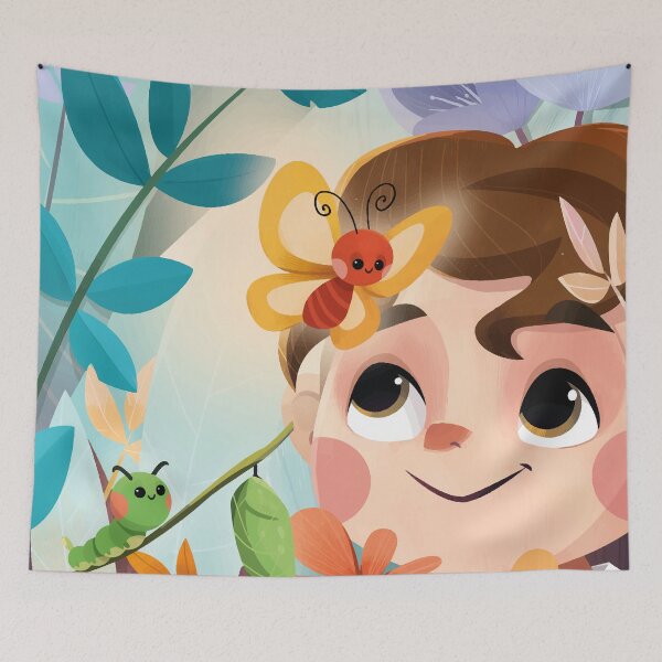 Item preview, Flowers Butterfly Cartoon Animated Boy Colorful designed and sold by MKs-stickers.