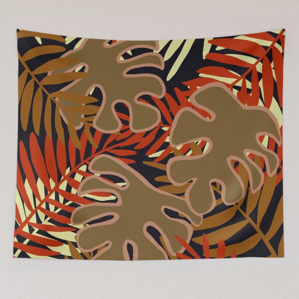 Item preview, Island Palms Brown, Black, red, pale yellow,  Palm tree leaves designed and sold by WildCanyon.