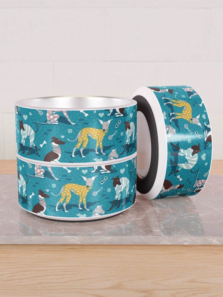 Alternate view of Greyhounds dogwalk // turquoise background Pet Bowl