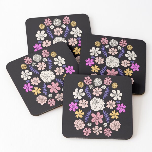 Item preview, Flowers pattern on black background designed and sold by IlustraDeni.