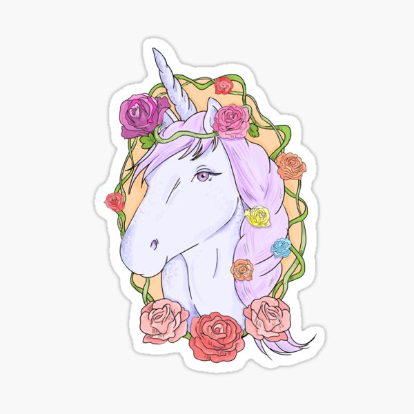 "Floral Unicorn" Sticker by inudoggy Redbubble