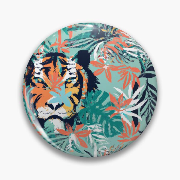 Item preview, Tropical jungle tiger retro colorful screen print style designed and sold by ParrotPartyArt.