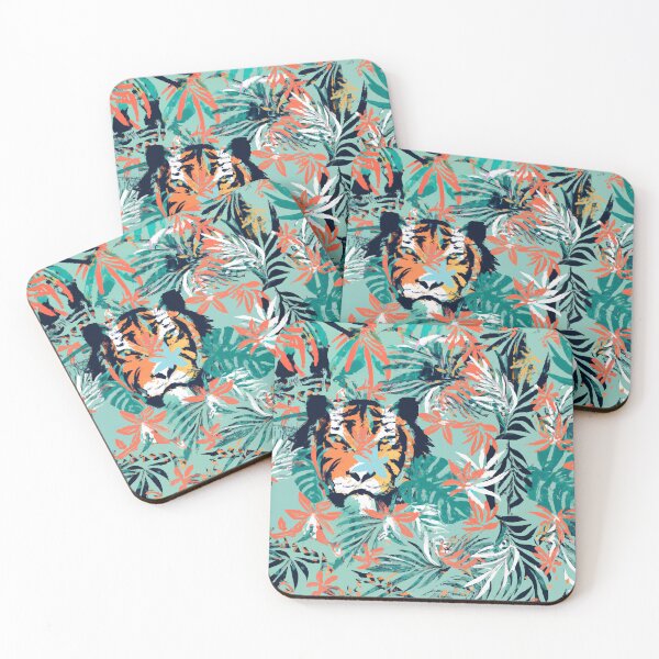 Item preview, Tropical jungle tiger retro colorful screen print style designed and sold by ParrotPartyArt.