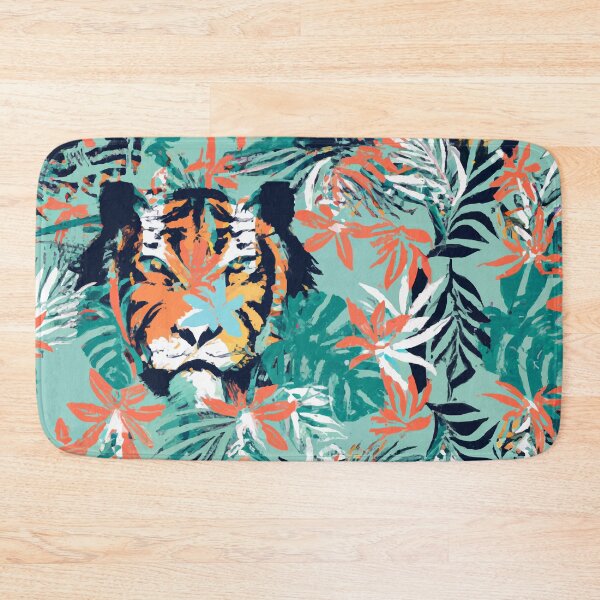 Item preview, Tropical jungle tiger retro colorful screen print style designed and sold by ParrotPartyArt.