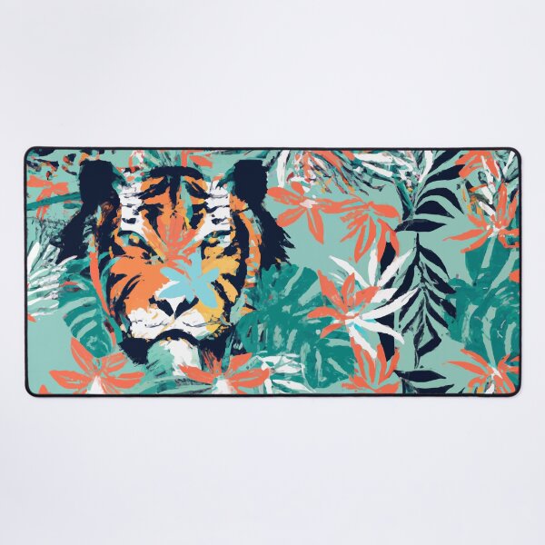 Item preview, Tropical jungle tiger retro colorful screen print style designed and sold by ParrotPartyArt.
