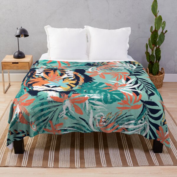 Item preview, Tropical jungle tiger retro colorful screen print style designed and sold by ParrotPartyArt.