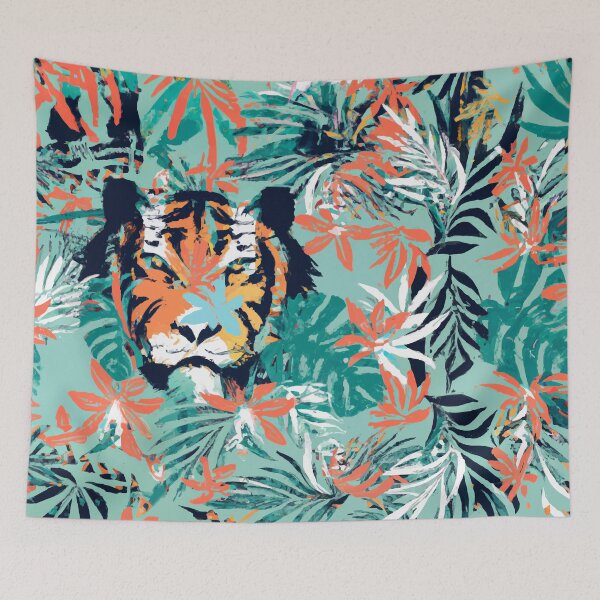 Item preview, Tropical jungle tiger retro colorful screen print style designed and sold by ParrotPartyArt.