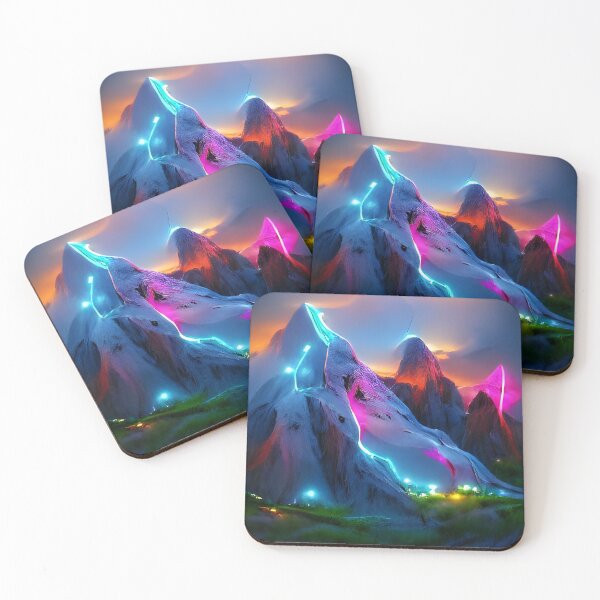 Item preview, AI Generated Art, Fantasy Mountains Glowing Neon   designed and sold by ACC .