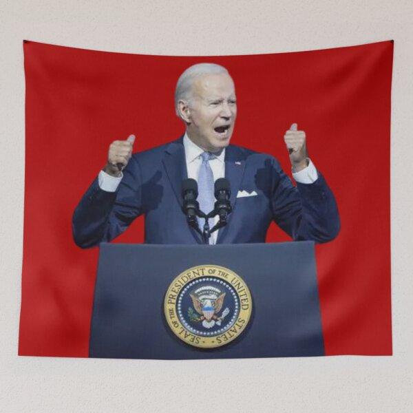 Item preview, Biden Podium Shouting Fists Up Sticker Politics Funny designed and sold by SandblockBass.